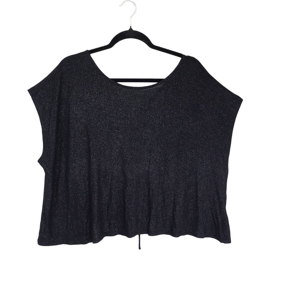 Jennifer Lopez Top Womens Black Glittery Ruched Back Drawstring Size L